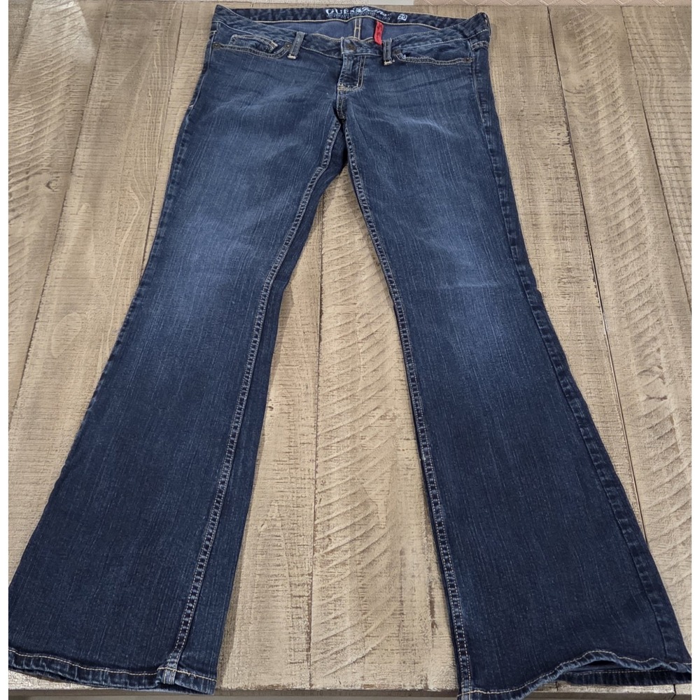 GUESS Jeans Women's Dark Wash Blue Denim Flared Mid Rise 5-Pocket Button